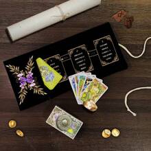 1pc Floral Lunar Snake Tarot Cards Storage Bag With Divination Tools - Black Polyester Fiber Gift Pouch, Suitable For Witchcraft, Astrology Supplies, And Holiday Parties