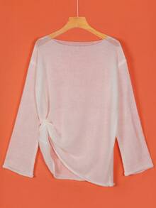 Women's Pink Semi-Transparent Hollow Out Pullover Sweater, Basic Style, Suitable For Christmas And Thanksgiving - Pink - View 2