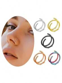 5Pcs Women's Bilayer Piercing Nose Ring Lip Ring Stainless Steel Piercing Nose Ring Body Jewelry
