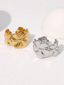 1 pieza Anillo de acero inoxidable con forma de flor abierta, simple y minimalista, versátil para uso diario, fiestas y citas de mujeres