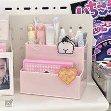 1pc 6-Compartment Cream Color Pen Holder, Simple Design Large Capacity Desk Organizer For Stationery, Makeup Brushes, Eyeliners And Other Beauty Tools Back To School