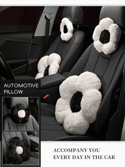 1pc Flower Car Headrest Plush Soft Car Seat Neck Pillow Netname Headrest Interior