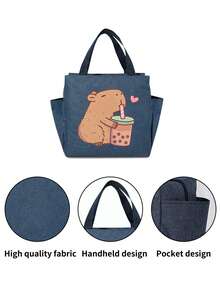 1pc Capybara Pattern Insulated Lunch Bag With Pockets, Personalized Thermal Lunch Box, Portable Lunch Tote, Adult Lunch Container, Large Capacity Multi-Pocket Lunch Bag, Office Lunch Bag, Fitness Meal Bag, Available In 4 Colors, Suitable For Business Travel, School, Picnic, Also Can Be Given As Holiday Or Birthday Gifts To Family And Friends, Back To School Essential, Women Lunch Bag, Cooler Bag, Picnic Accessories - Multicolor - View 5