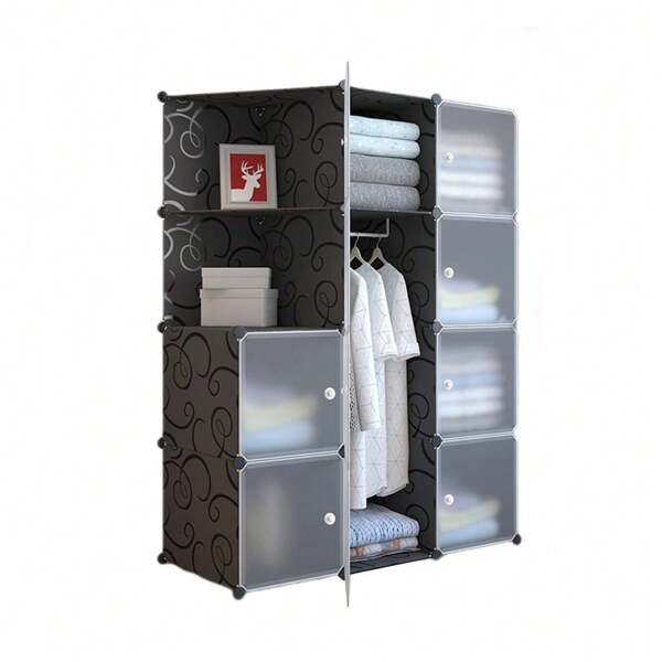 Kleiderschrank, Tragbarer Regalsystem, Schrank Aus Kunststoff Mit Türen & Kleiderstange, kunststoffschrank, Würfelregal Wardrobe Closet Faltschrank für Schlafzimmer Spielzeug Kleidung