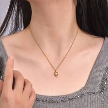 1 件 18K 镀金养殖珍珠和贝壳吊坠项链，精致高端设计不锈钢锁骨链独特礼物 - 金黃色 - 查看 2