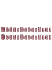 30pcs Cat Eye Wear Nail Plate Detachable Noble Nail Plate Red Purple Simple Advanced Solid Color False Nails Suitable For Women Women Daily Party Festival Wear With Jelly Glue And Nail File