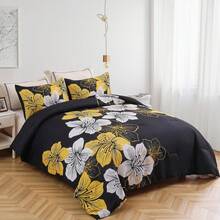 King Size Comforter Set Black/Gold Floral Bedding Comforter Sets Soft Microfiber Bed Comforter Set For All Season 3 Piece Botanical Flowers Comforter, Pillowcases Bedroom Decro Room Decor Valentine Decor - Black / Gold - 查看 11