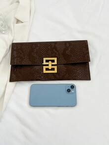 1pc Minimalist Solid Color Elegant Flip Cover Fashion Clutch Bag - Brown - View 5