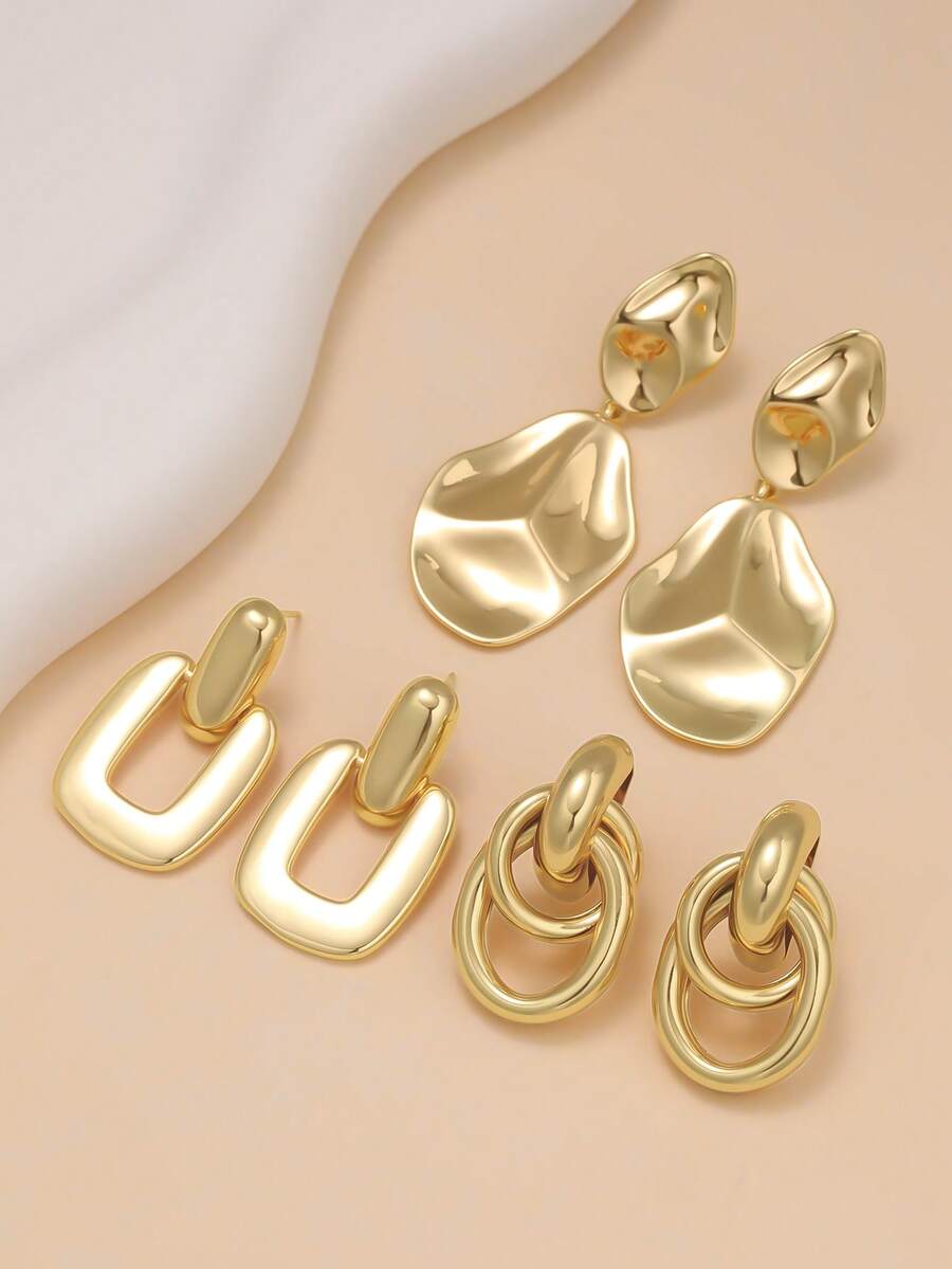 3 Cặp trang sức thời trang bằng thép không gỉ cỡ lớn dành cho nữ theo phong cách cá nhân - Vàng - Xem 1