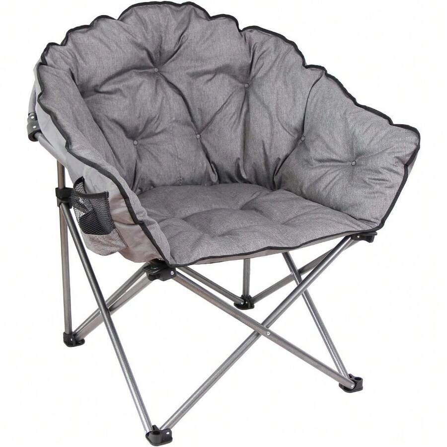 Padded Cushion Outdoor Folding Lounge Patio Club Chair, Gray - Grey - View 1