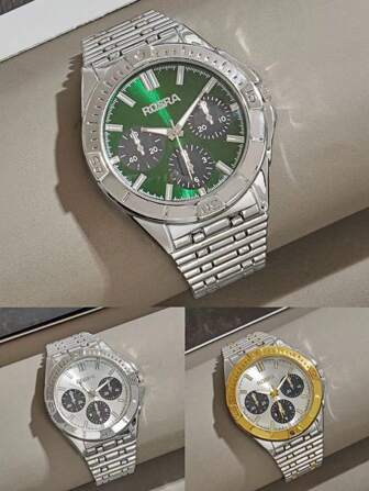 Une montre de loisirs pour homme au cadran multicolore et au design panda 3 yeux, avec un bracelet en acier et un mouvement à quartz pour un chronométrage précis