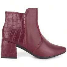 Women's Crocodile Pointed Toe Ankle Boot Mid Heel Short Shaft Current Fashion Olzzy Light Original Promotion - 勃根地紅 - 查看 3