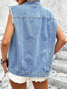Casual Denim Vest Jacket, Versatile For Spring/Summer Daily Wear, School, Party, Travel, Airport - Blue - View 6