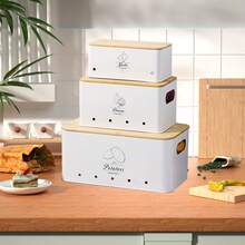 ERUIV Potato Storage Box [Set Of 3] - Kitchen Decoration - Ideal For Storing Onions, Potatoes And Garlic (White) - White - View 2