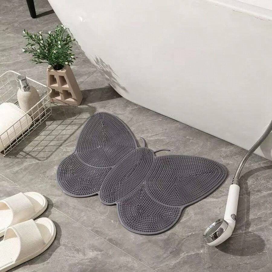 3D Butterfly Shaped Bathroom Mat, Foot Massage, Quick Drying And Non-Slip - Cinza Escuro - View 1