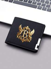1pc Ultra-Thin Canvas Wallet With Gold Letter And Angel Wing Design - Black Zipper Coin Purse, Fashionable Daily Card And Small Change Holder - Black - View 8