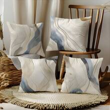 4 件现代简约时尚灰蓝条纹几何色块印花枕套 [无枕芯]，17.7*17.7 英寸[45*50厘米]/19.68*19.68 英寸[50*50厘米]，[单面印花]，异域风情涤纶抱枕套，适用于沙发、床、客厅、卧室、汽车、办公室、酒店装饰，四季皆宜，是送给家人和朋友的完美礼物