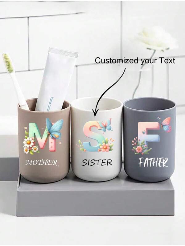 1pc Customizable Picture & Text Rinsing Cup, Personalized Printing, Portable Water Cup, Bathroom Toothbrush Cup, Minimalist And Elegant Couples & Family