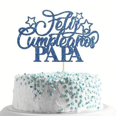 1 pieza Decoración para pastel con brillo azul "Feliz Papá"/Decoración para fiesta de cumpleaños del papá/Día del Padre Feliz/Decoración para pastel de fiesta con tema español
