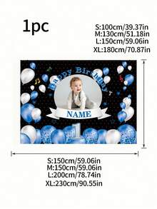 1 pieza Pancarta de Feliz Cumpleaños Personalizable, Tela de Fondo para Fiesta con Globo Azul y Foto/Nombre del Niño, Decoraciones Personalizadas para Baby Shower, Adecuado para Reunión Familiar, Boda, Cumpleaños, Otoño, Entrada, Decoración de Habitación, Reutilizable, Juego de Baby Shower, Estético - Globos azules - Ver 8