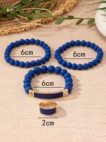 3pcs/set Fashionable Geometric Decor Beaded Bracelet For Women For Daily Decoration - Yellow Gold - View 10