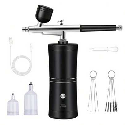 Spray Guns,Airbrush Kit With Compressor - Rechargeable Cordless Non-Clogging 48PSI High-Pressure Air Brush Set With 0.3mm Nozzle And Cleaning Brush Set For Nail Art, Painting, Cake Decor Tools