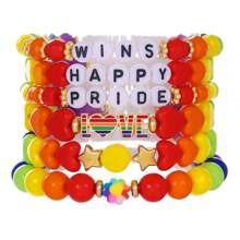Multipack Rainbow Color Clay Bracelet, Rainbow Flag, Bisexual Pride Bracelet, Various Acrylic Beads And Elastic Bracelet Set
