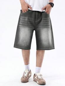 Men's Loose Casual Denim Bermuda Shorts With Pockets, Versatile Summer Denim Shorts Jorts