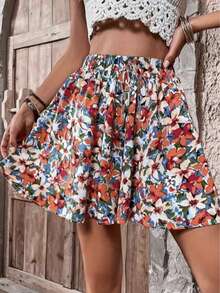 Women's Loose Floral Print High Waist Shorts, Spring/Summer - Red - View 4