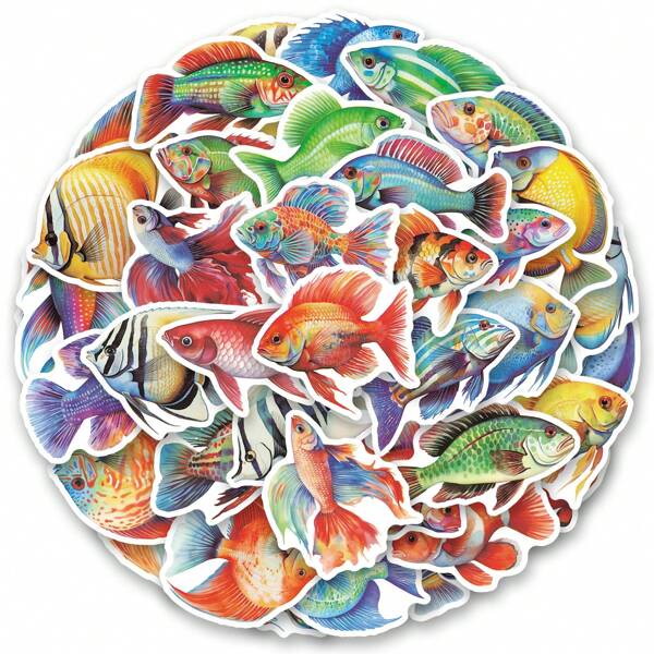 50PCS Ocean Fish Stickers Vinyl Aesthetics Stickers Scrapbooking, Diary, Bumper, Skateboard, Water Bottle, Cartoon, Hard Hat, Car Stickers And Decals