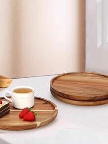 1/2 Pieces Of Round Wooden Stand, Snack Tray, Wooden Tray, Creative Stand, Decorative Display Tray, Retro Style Table Decoration Tray, Suitable For Desserts, Fruits, Snacks, Cakes, Bread, Steaks, Afternoon Tea, Christmas, Halloween, Mother's Day, Thanksgiving, Weddings, Birthdays, Parties, Gatherings, Suitable For Home, Outdoors, Kitchen, Living Room, Bathroom, Hotel, Food. Cuisine Maison Ustensiles De Cuisine