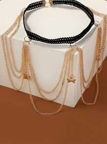 1 pieza Cadena de muslo sexy para mujer, cadena corporal de metal con borlas de mariposa, brazalete de pierna