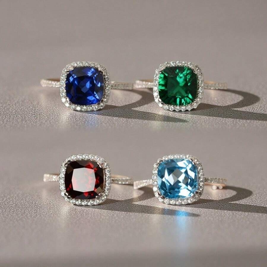 1 pieza Nuevo accesorio de joyería de moda, anillos de circonita cuadrados en azul marino, verde, rojo y azul claro, adecuados para uso diario, fiestas, festivales y regalos para mujeres