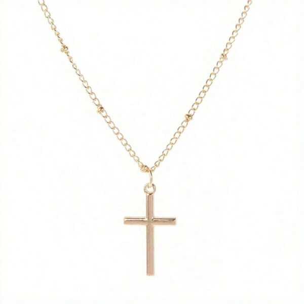 1pc Women's Zinc Alloy Cross Pendant Necklace, Sexy & Cute Choker Style, Suitable For Everyday Wear All Seasons