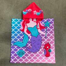 1PC Kids Beach Towel For Boys Girls, Mermaid Hooded Bath Towel Wrap, Toddler Pool Towel With Hood For 3-6 Years Old