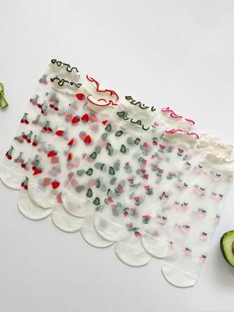 1/5 双随机颜色水晶丝袜，女士薄款防勾丝中筒玻璃丝袜，可爱甜美卷边袜，适合春夏秋季