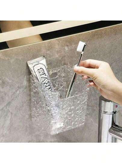 1个壁挂式冰川图案收纳盒，无需钻孔，适合浴室收纳，可放置梳子、牙刷、牙膏、化妆刷、化妆品等，也可作为浴室壁挂式刷架、牙刷架、牙膏架、剃须刀架使用，是家居浴室收纳和秋季装饰的理想之选，也适合开学季宿舍收纳。