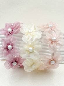 1pc Sweet Bohemian Organza Pearl Flower Hairband, Simple Beach Holiday Hair Accessory, Spring/Summer Headbands Hair Hoop ,Head Piece