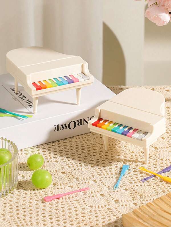 10 Pcs Creative Piano Fruit Fork Snack Cake Dessert Toothpick Reusable Food Picks Bento Lunches Party Decoration,School Supplies