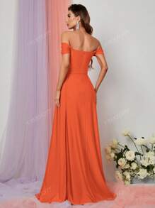 Faeriesty Elegant Satin Off-Shoulder Evening Gown With High-Slit Hem | Perfect For Bridesmaids, Evening Parties, Luxury Weddings, Galas, Or Red Carpet Appearances Bridesmaid Dress