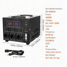 Power Converter, 3000W, Durable Step Up/Down Unit, Switches Between 110V And 220V, Includes US And EU Outlets Plus 5V USB, CE Approved - US A Type Plug(110-127V) - View 7