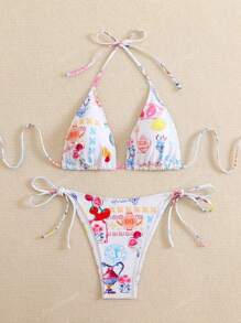 2 Stücke sexy Bikini-Set mit Wassermelonen- und Architektur-Muster für den Strand