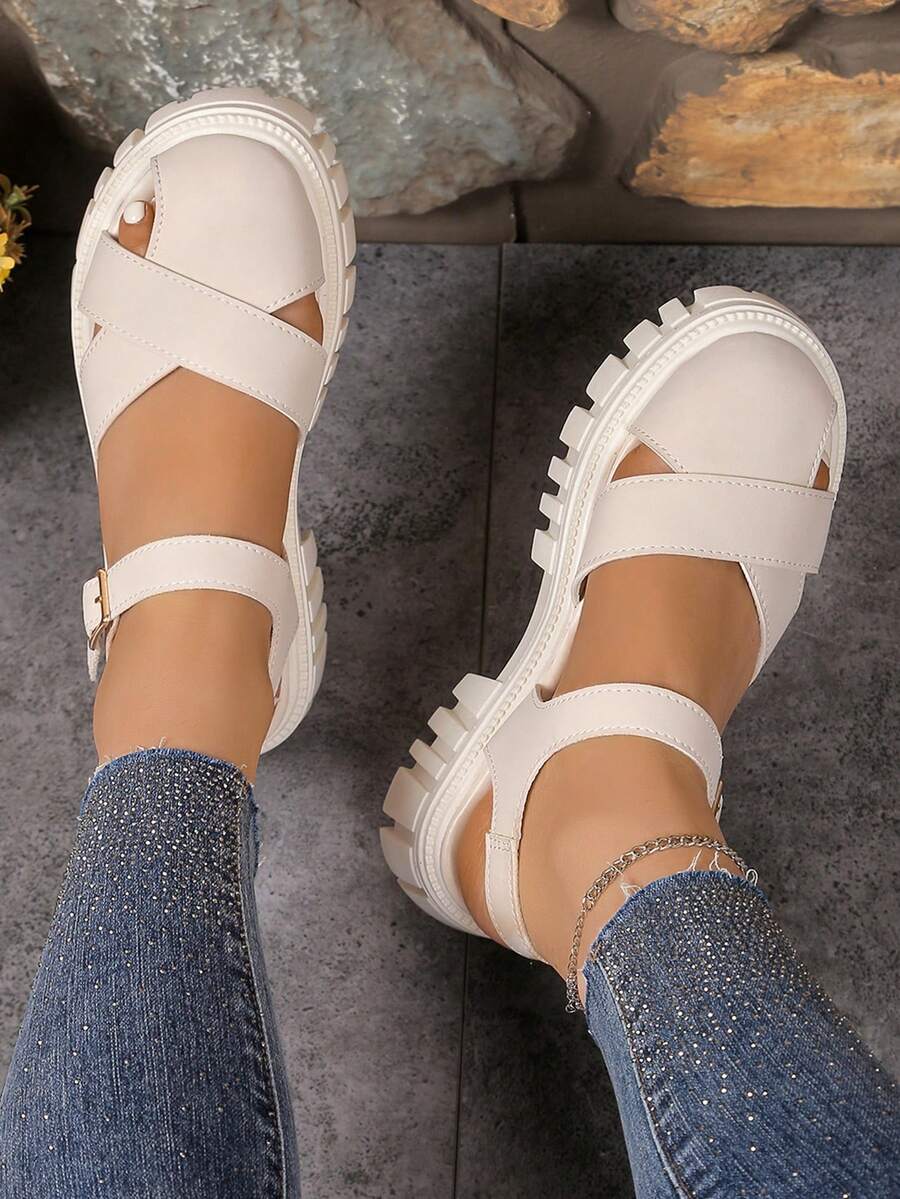 Giày sandal đế xuồng hở mũi thường ngày cho nữ - Màu be - Xem 1