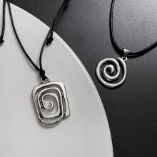 1pc Boho Vintage Spiral Design Swirl Pendant Necklace, Adjustable & Minimalist - Silver - View 6