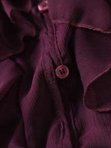 Áo sơ mi nữ GMFP kiểu dáng thanh lịch, rộng rãi, màu trơn, tay dài, xếp lớp, có bèo nhún, thích hợp cho kỳ nghỉ/tiệc tùng, lễ hội âm nhạc/mùa cưới, mùa xuân/hè. - Màu Đỏ Sâu - Xem 4