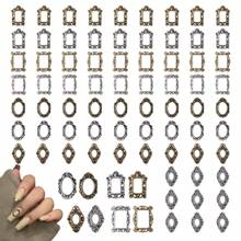 80pezzi Set di accessori per decorare unghie, cornici metalliche 3D colore dorato e argento, ciondoli per unghie a forma di rombo, ovale e rettangolo, stile retrò, adatto per decorazioni unghie in acrilico, design unghie fai-da-te, stile Y2k, articoli essenziali per arte di unghie e salone di bellezza