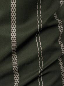 Men's Summer Lightweight Business Casual Geometric Striped Polo Shirt, Green - Army Green - View 9