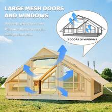Inflatable Camping Tent With Pump, Luxury Camping Tent, Easy To Set Up 4 Season Windproof Outdoor Inflatable Tent, Luxury Cabin Tent With Mesh Windows And Doors - 卡其色 - 查看 3