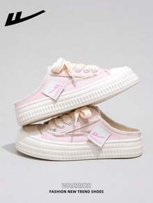 WARRIOR 1 Pair Women Casual Canvas Sneakers, Low-Top Skateboard Shoes, Outdoor Flat Shoes, Breathable Summer Slip-On Lightweight Skateboard Inspired Canvas Shoes, Fashionable & Comfortable Ladies Canvas Shoes - Pink - View 1