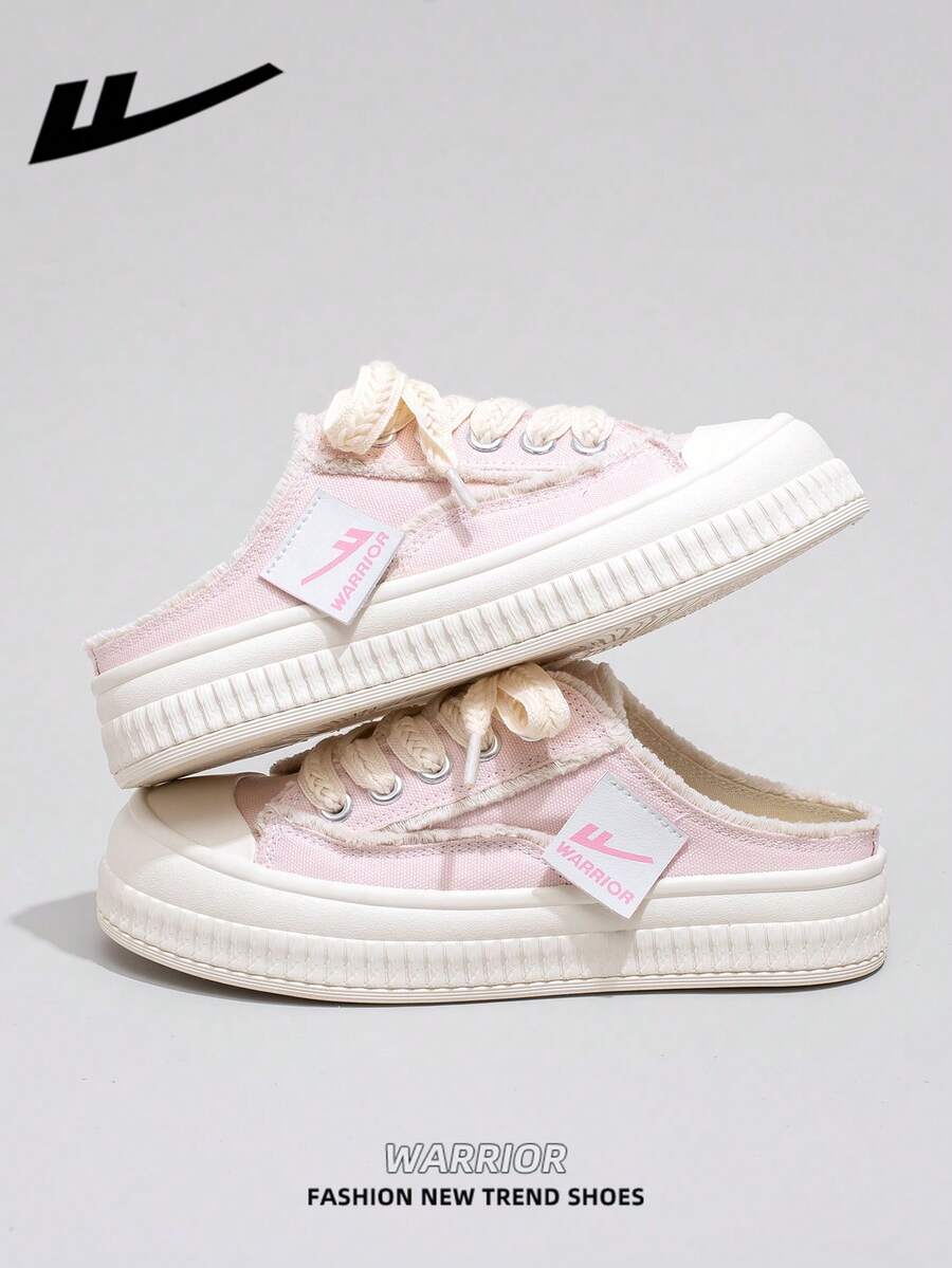 WARRIOR 1 Pair Women Casual Canvas Sneakers, Low-Top Skateboard Shoes, Outdoor Flat Shoes, Breathable Summer Slip-On Lightweight Skateboard Inspired Canvas Shoes, Fashionable & Comfortable Ladies Canvas Shoes - Pink - View 1